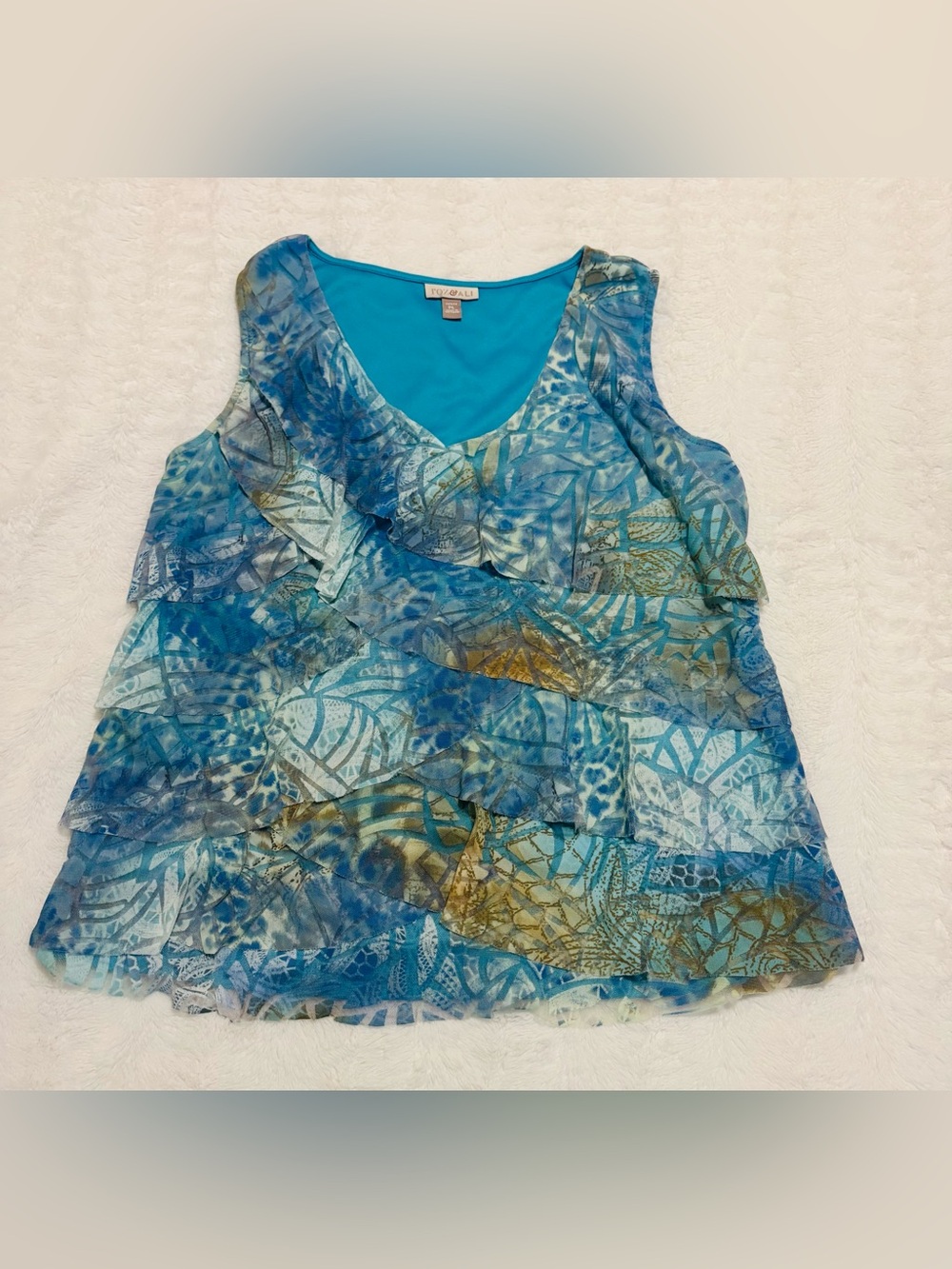 Y2K Women's Blue Patterned Ruffle Tank Top